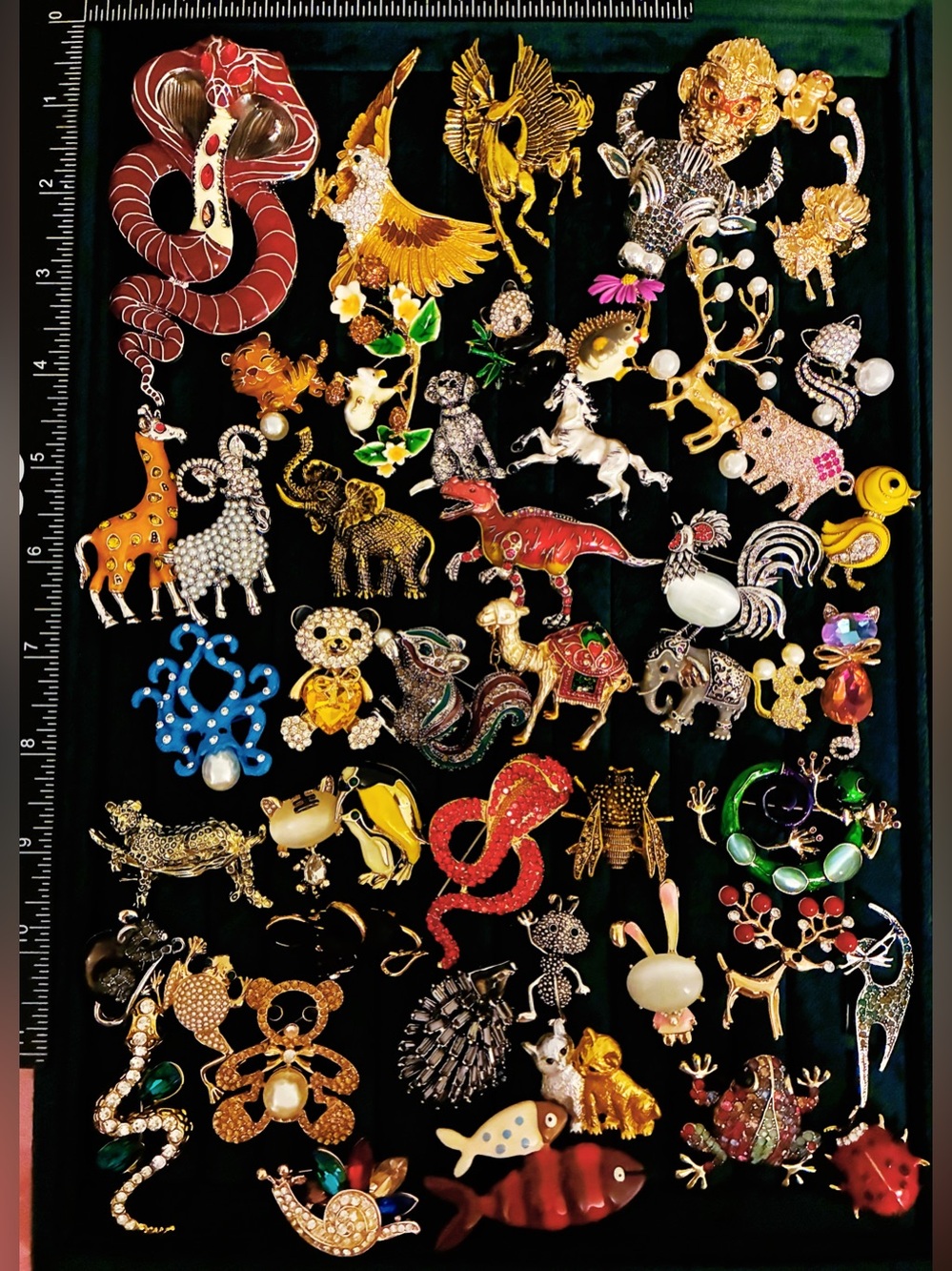 Lot of 50 Animal Brooch Pins Rhinestone Enamel Snake Cobra Eagle Pegasus Bull